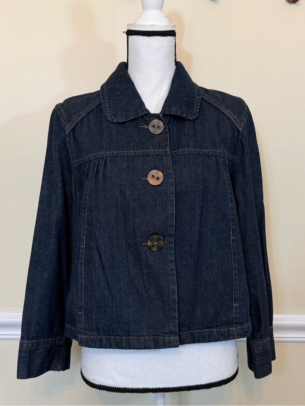 a.n.a Dark Blue Denim Jacket Large Button Front